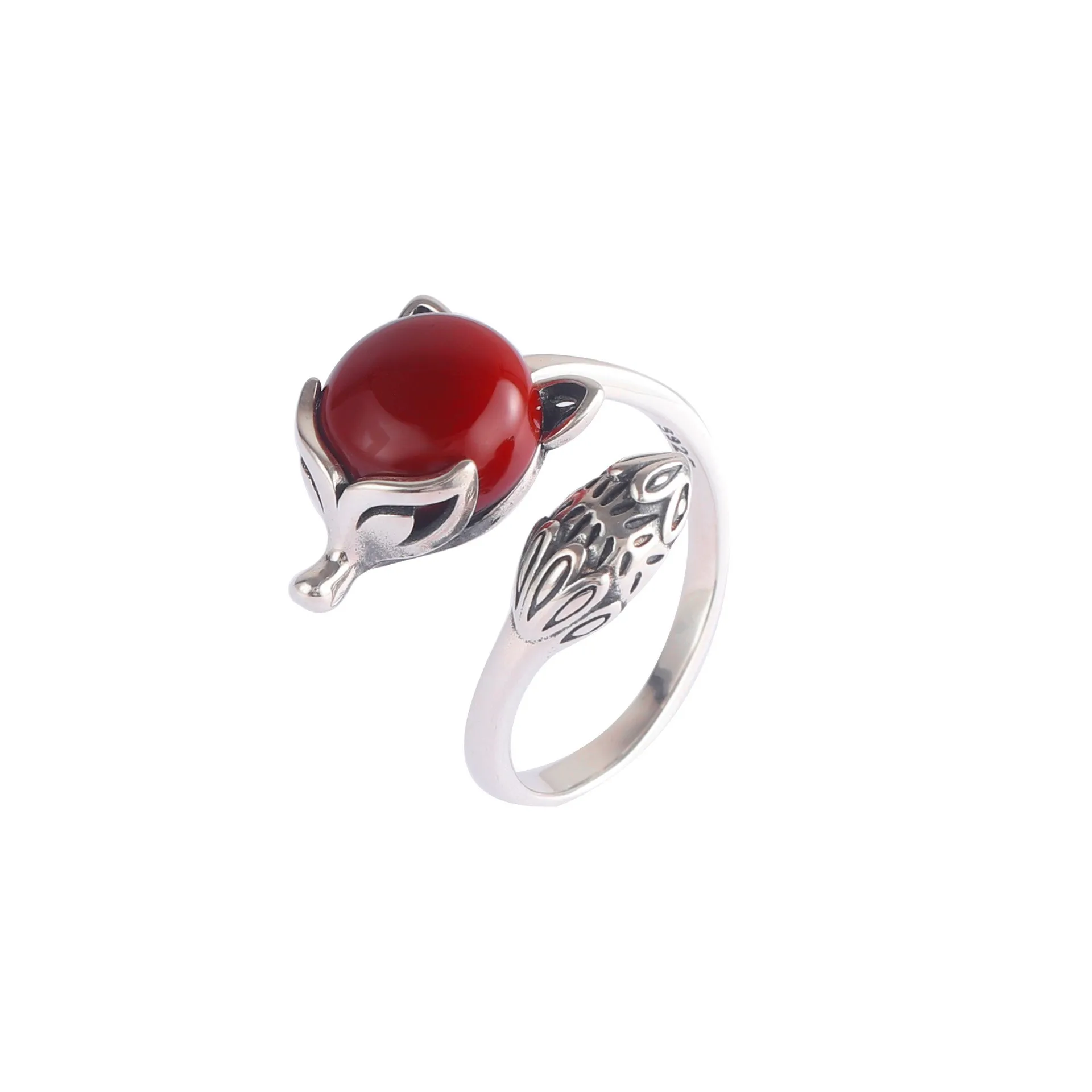 

JZ154 ZFSILVER Silver S925 Fashion Trendy South Red Agate Luxury Elegant Lovely Fox Rings For Women Wedding Party Jewelry Girls