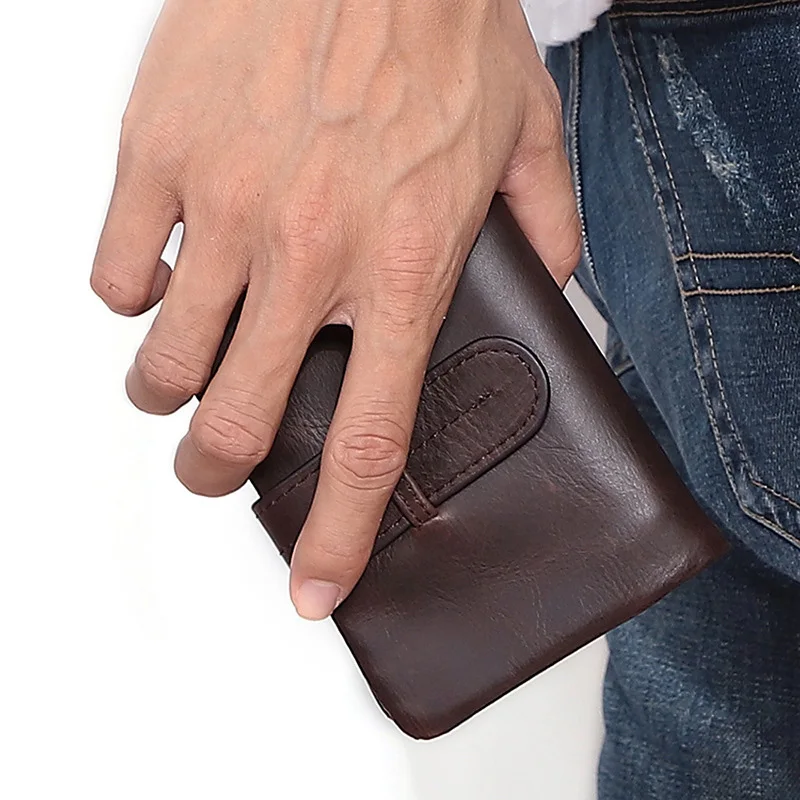 

Genuine leather men's wallet oil wax leather short style folding leisure money clip retro fashion coin purse wholesale wallet