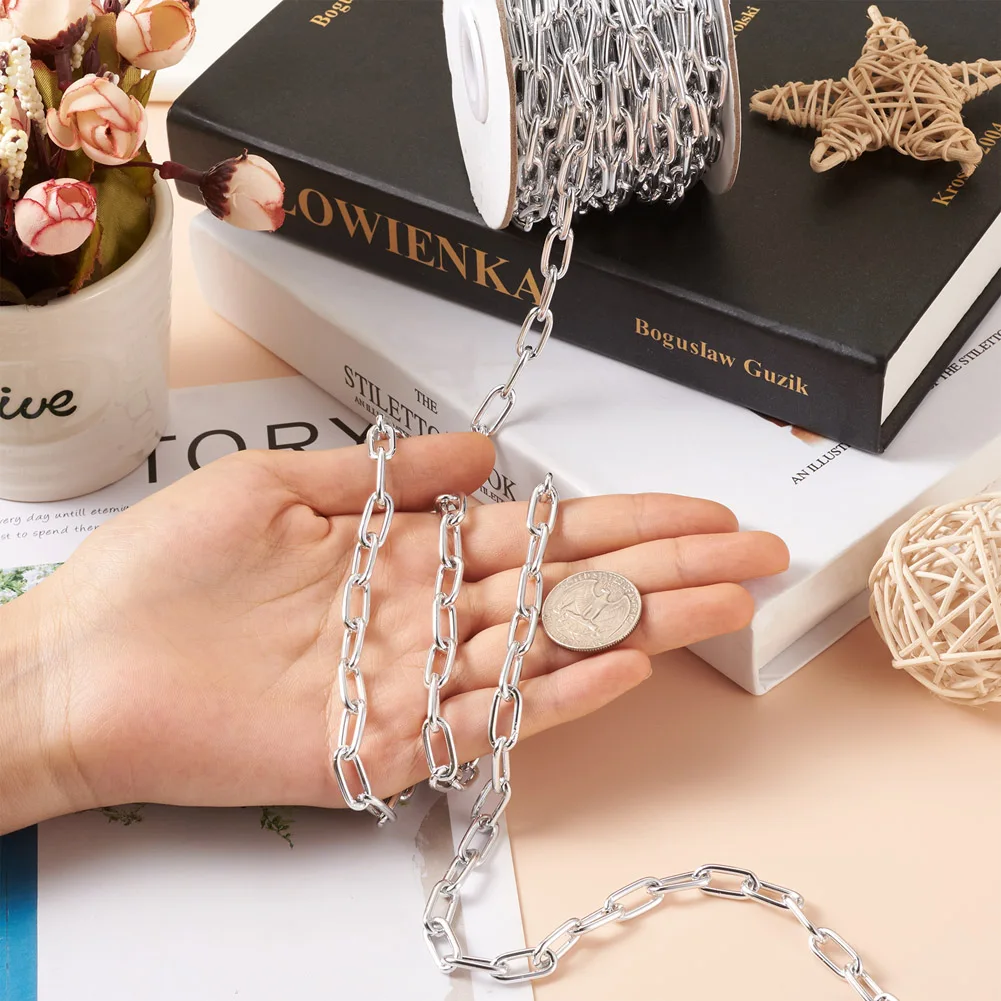 10m/Roll Aluminum Chains Drawn Elongated Paperclip Cable Chains Unwelded 15.5x7.5x2mm For Women Jewelry Making Necklace Supplies