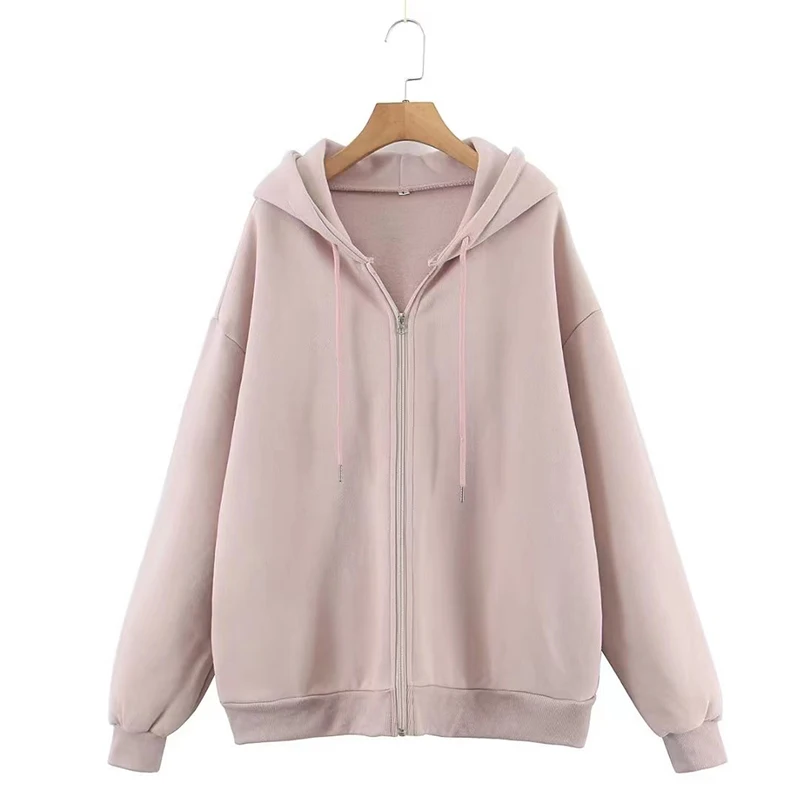 2022 Solid Color Women Hoodie Ins Style Sweatshirts Oversize Ladies Chic Pullovers Hooded Jacket