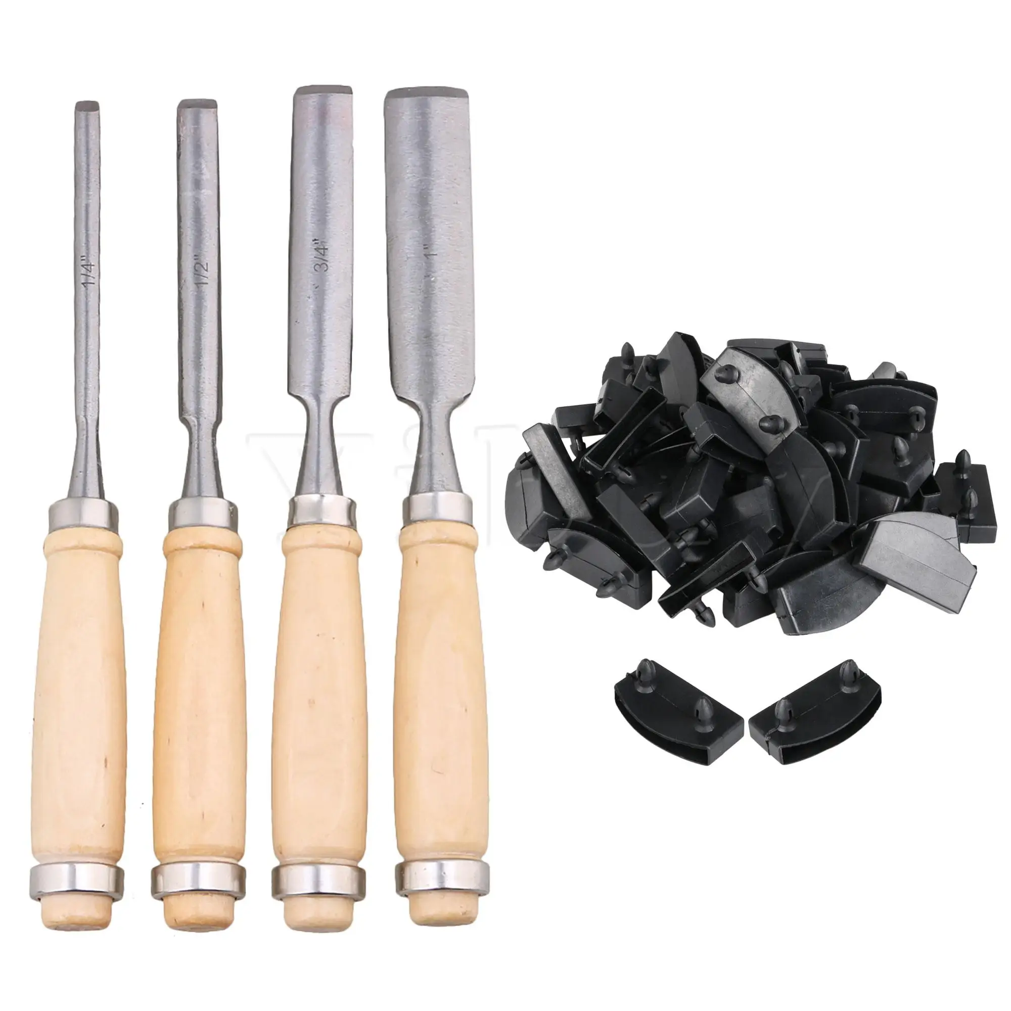 

50 Single Bed Slat End Caps Holders Replacement & 4 Carbon Steel Chisel