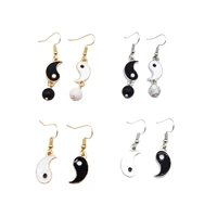 boho bohemian black white yin yang drop earring for women girls tai chi bead dangle korean fashion style long hanging earring