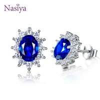 women fashion stud earrings with aaaaa royal blue green light blue spinel zircon oval snowflake earring wholesale