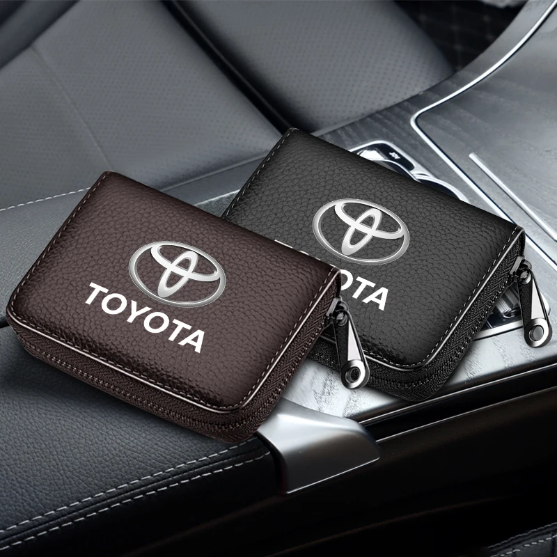 

Genuine Leather Bag Bank Card Holder Wallet For Toyota Corolla Yaris Chr Auris RAV4 Land Cruiser Camry Highlander Etios Prius