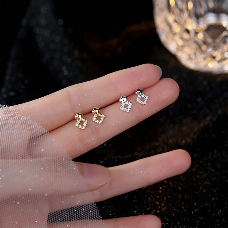 

MOVESKI 925 Sterling Silver Statement Glossy Pavé Zircon Geometric Stud Earrings Women Trendy Party All-match Jewelry