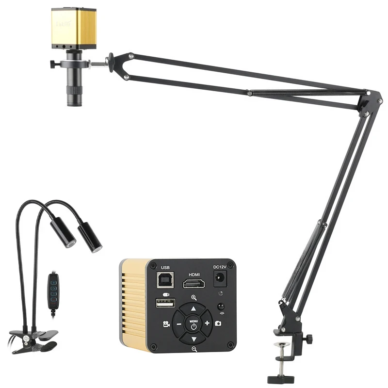 

Цифровой видеомикроскоп 55MP 48MP 38MP 4K 2K 1080P HDMI VGA USB камера 260X C-Mount Lens Gooseneck Lights для ремонта пайки