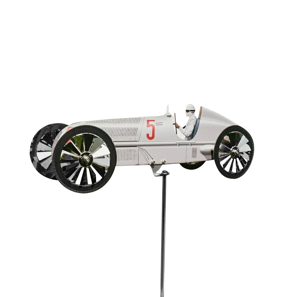 

Pathway Gift Lawn Garden Decor Racecar Windmill Craft Durable Outdoor Iron Ground Stake Wind Spinner Home Yard Sculpture