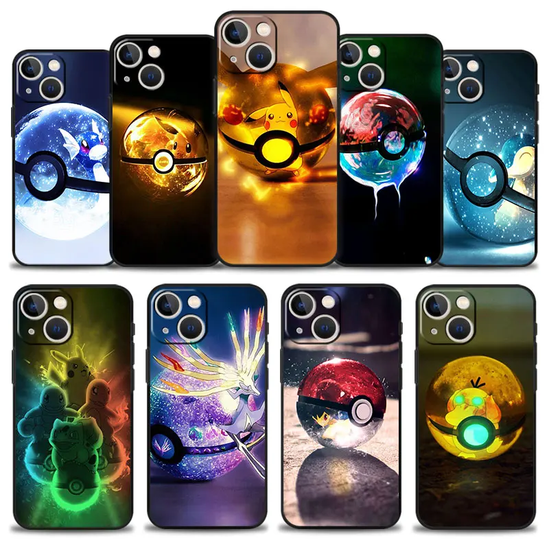 

Phone Case For iPhone 13 11 12 Pro Max XR X 8 7 6 6S Plus XS 13mini SE 5 5S 12mini Cover Let's Go Poke Ball Pikachu Charmander
