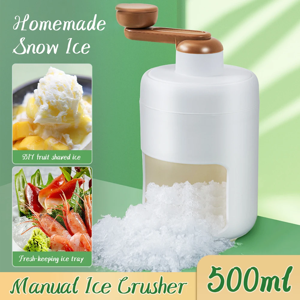 

500ML Portable Manual Ice Crusher Hand Crank Ice Shaver Stainless Steel Blade Snow Cone Making Machine for Home Cafe Bar Club