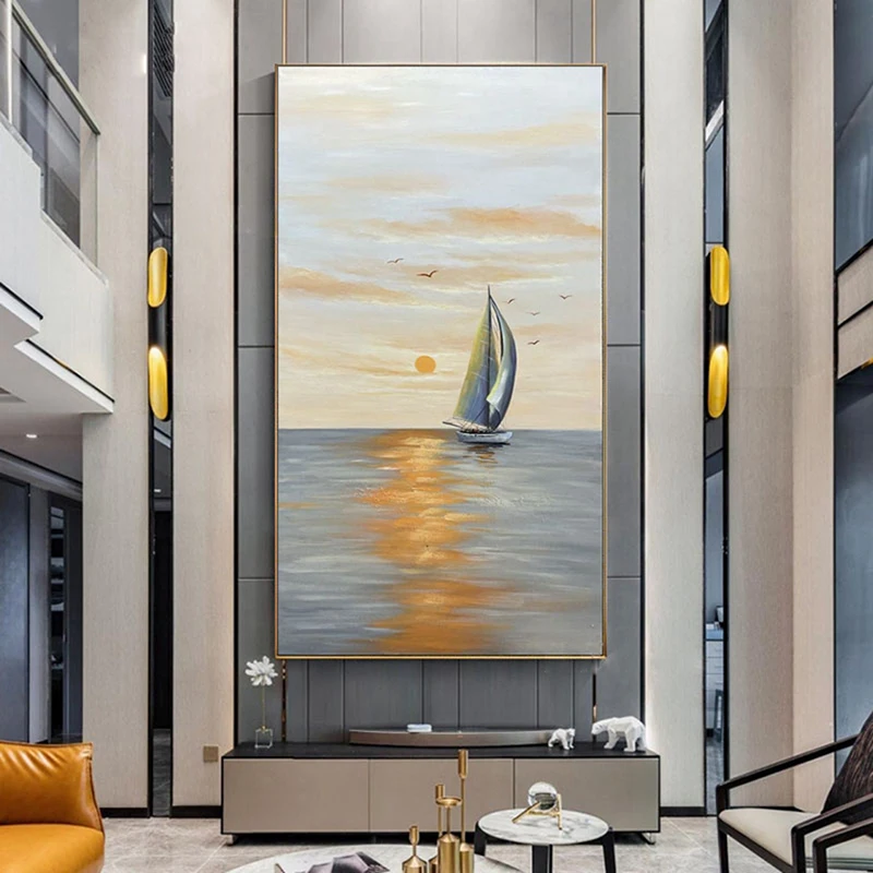 Парусная лодка масляная живопись ручная работа Холст Морской Декор Картина