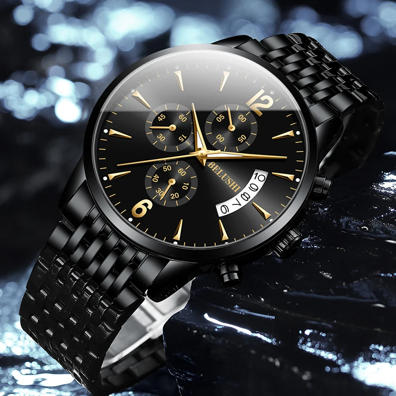 

Belushi Quartz Watch 2022 New Sports Men's True Three Eye Six Needle Calendar Luminous Waterproof Style