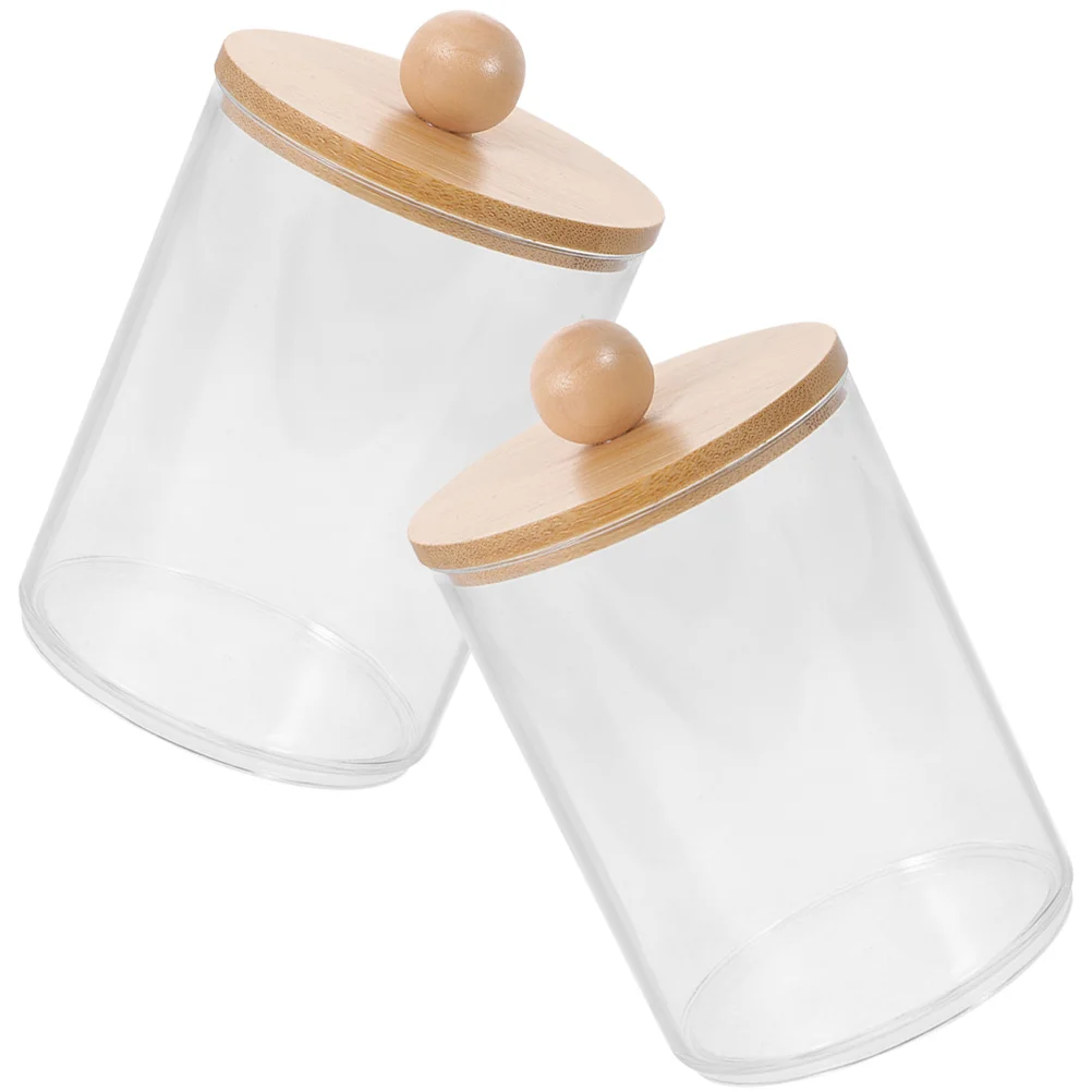 

2pcs Transparent Swab Containers Desktop Apothecary Jars Cotton Swab Jars