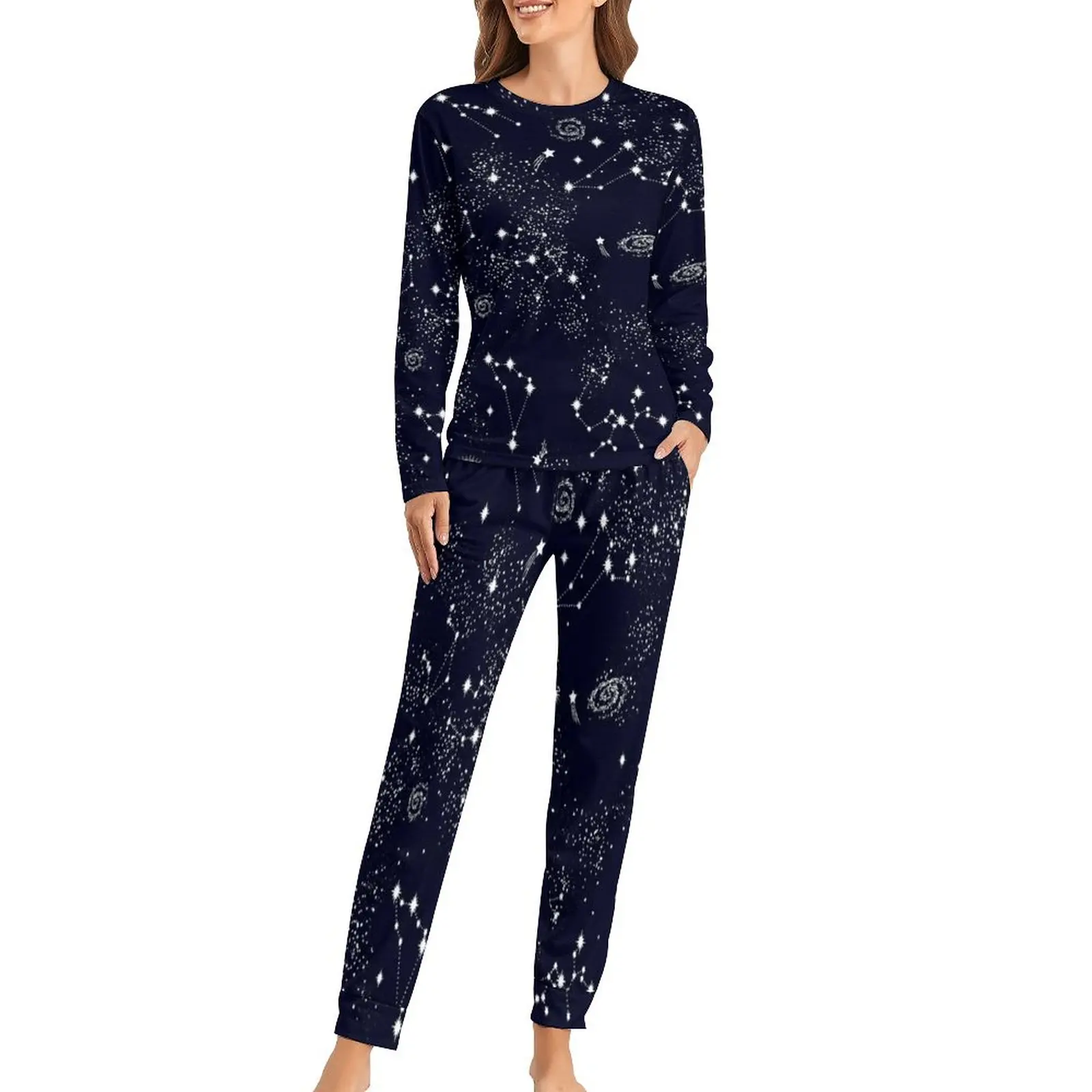 

Galaxy Print Pajamas Outer Space Constellation Pattern Home Oversized Nightwear Woman Long Sleeve Graphic Warm Pajamas Set