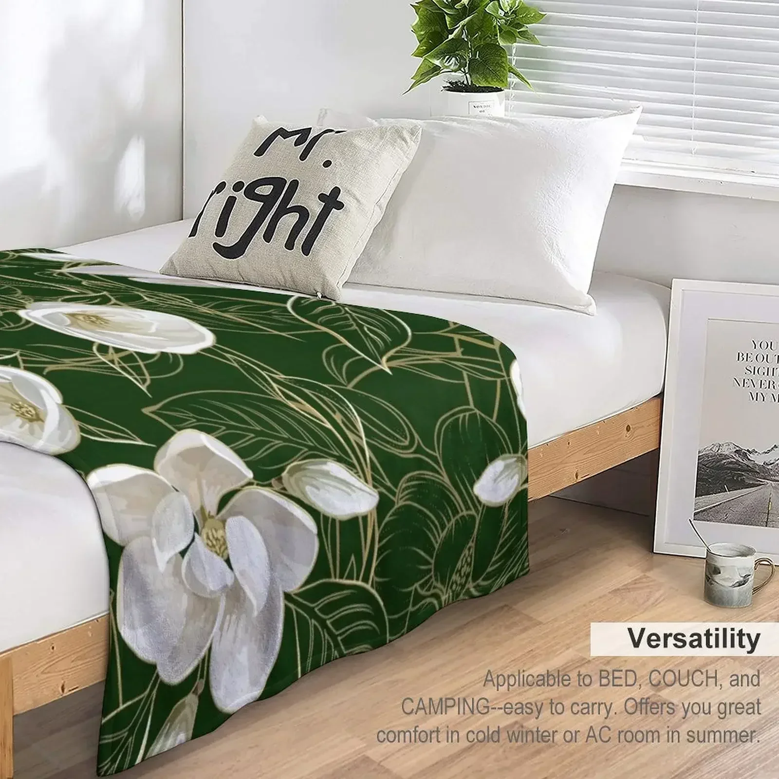 Современный узор южной магнолии на темно-зеленом одеяле модные диваны тяжелые