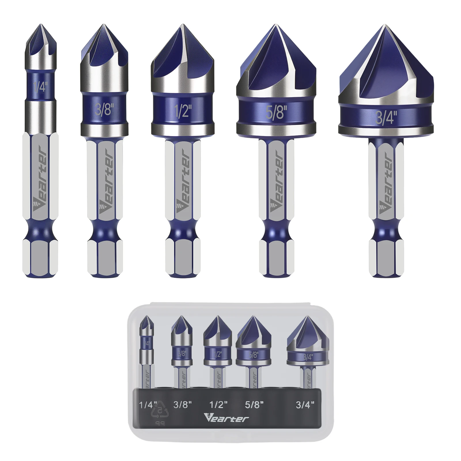 

Набор сверл с зенковкой Vearter 5 шт., HSS, 1/4", 82 градуса