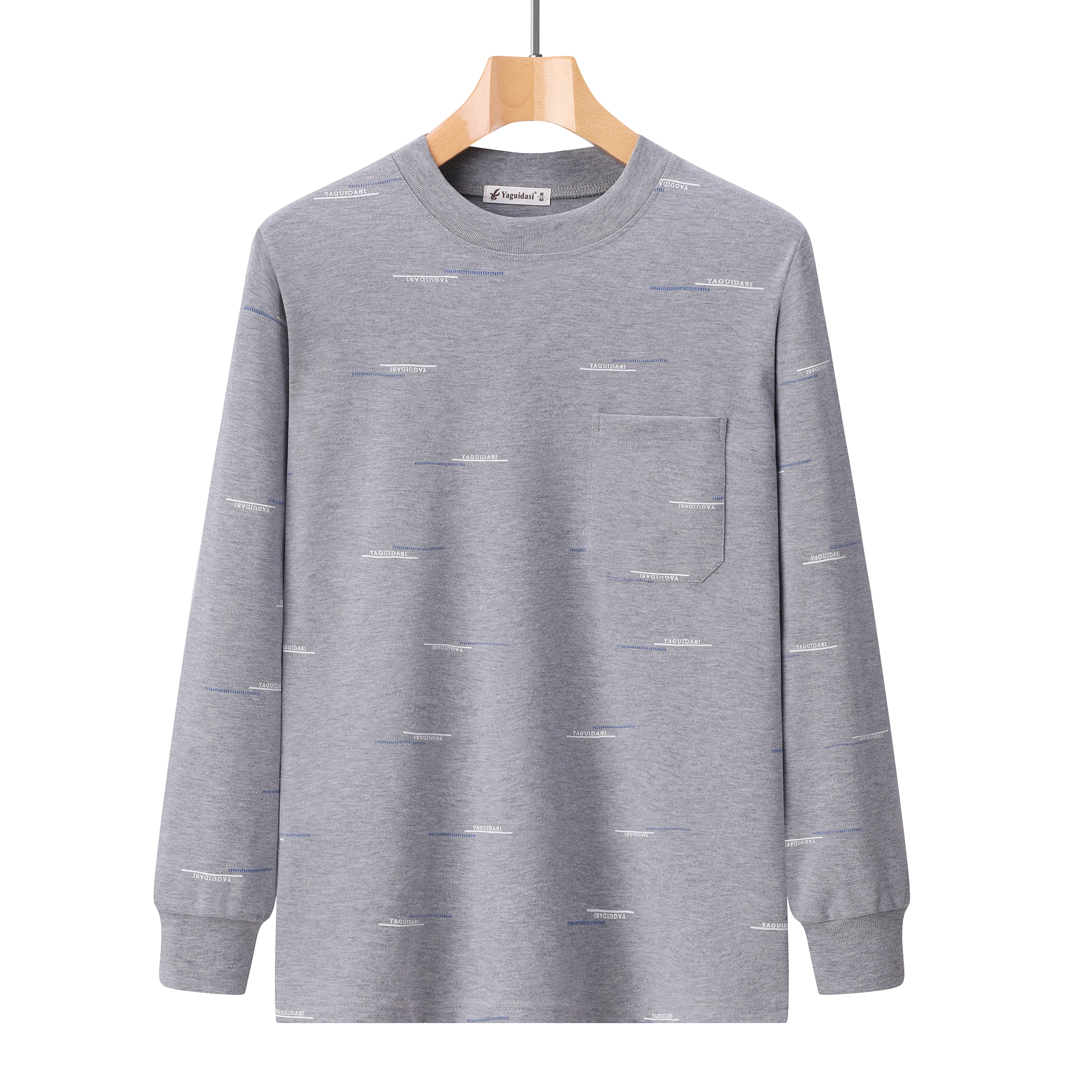

Middle aged men's pure cotton long sleeved T-shirt Middle aged and elderly pocket top bottom shirt