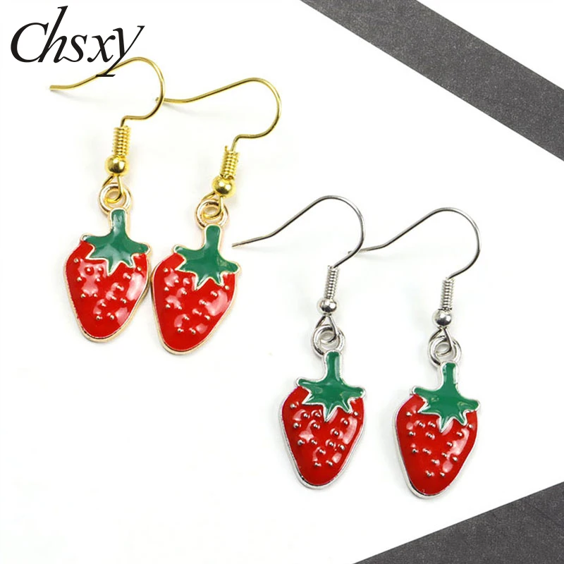 

Handmade Strawberry Drop Earring Enamel Sweet Dangle Earring for Women Girl Holiday Party Fashion Jewelry Accessories Cute Gifts