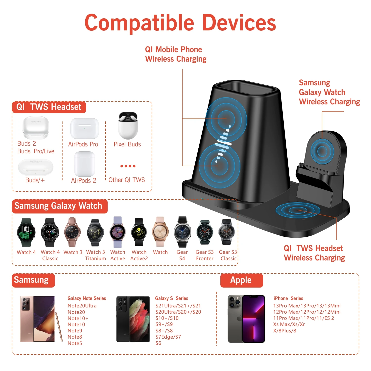 3 in 1 induction wireless chargers fast charging station for iphone 13 12 11 mini pro max apple watch samsung wireless charger free global shipping