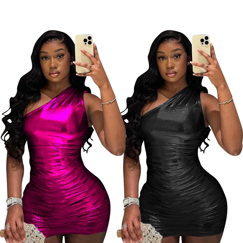 ФЛУОРЕСЦЕНТНОЕ Плиссированное сексуальное облегающее короткое платье на одно