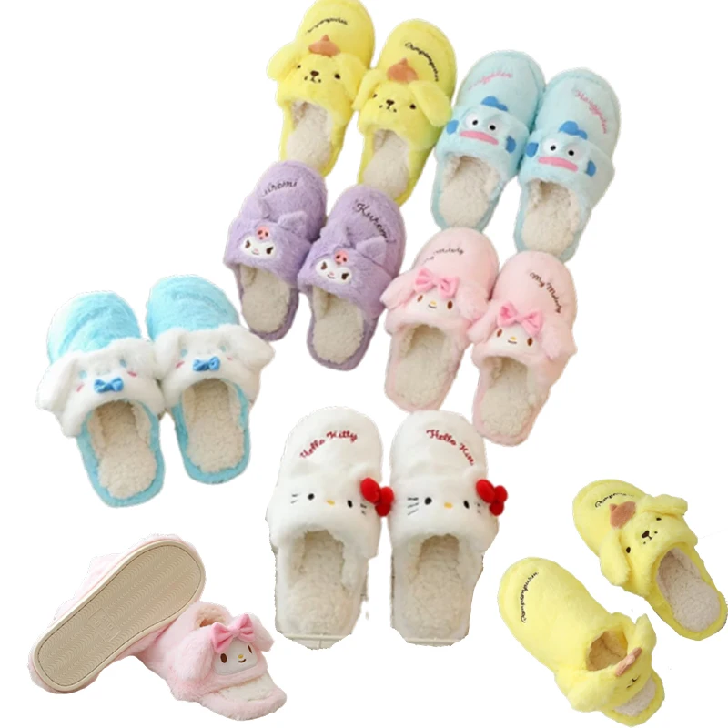 

Милые аниме Cinnamoroll My Melody Kuromi Kittys помпоны Purins Hangyodon осенние и зимние плюшевые тапочки для девочек подарок на день рождения