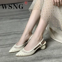 summer new pointed toe strap womens mid heel sandals fashion cutout round heel ladies sandals casual sexy ladies party sandals