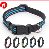 reflective dog collarsoft padded breathable nylon pet collar adjustable for large dogsbluel