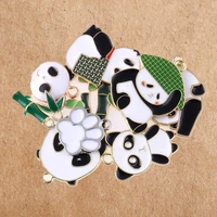 10pcslot cartoon animal charms for jewelry making enamel panda bamboo charms pendants for necklaces earrings diy craft supplies