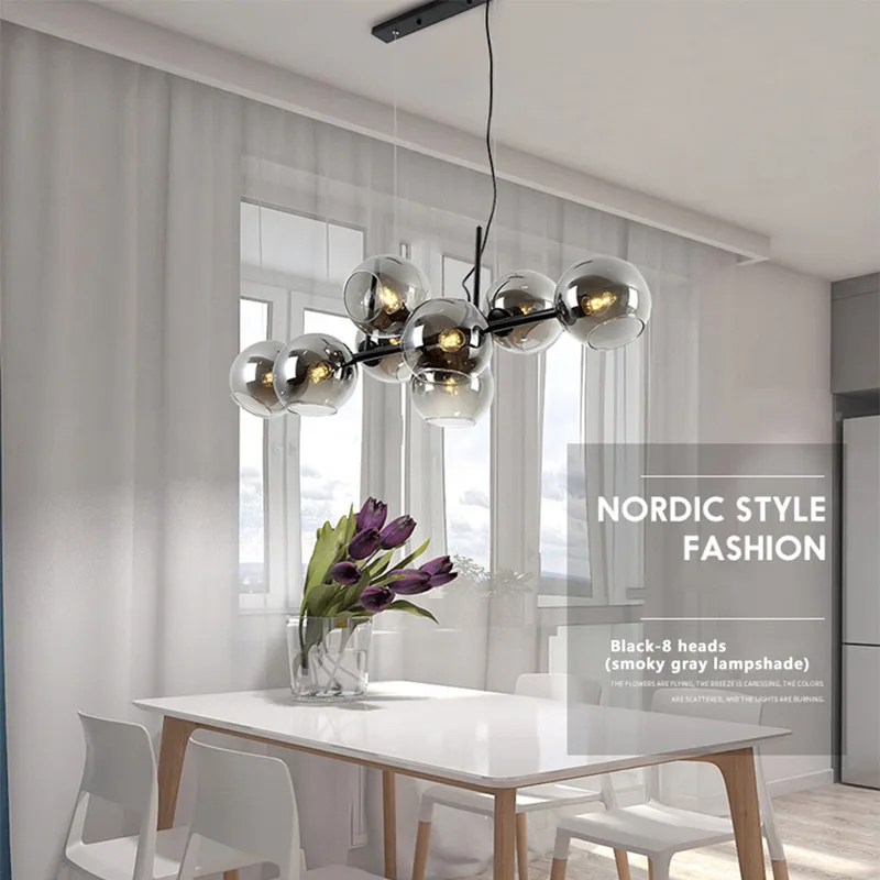 

Nordic Gray Glass Ball Pendant Light Home Decor Chandeliers Hanging Lamp Dinning Room Office Gold Black Kitchen Indoor Lighting