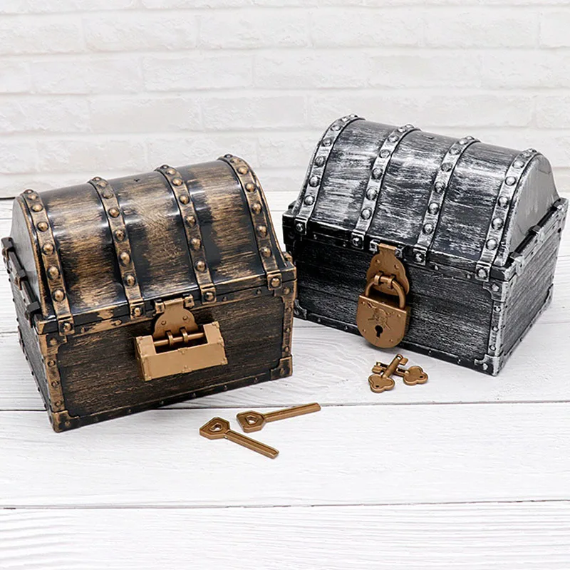 

Pirate Treasure Chest Box with Antique Lock Vintage Retro Wooden Jewelry Storage Box Home Organizer Decor Kid Gift Storage Trunk