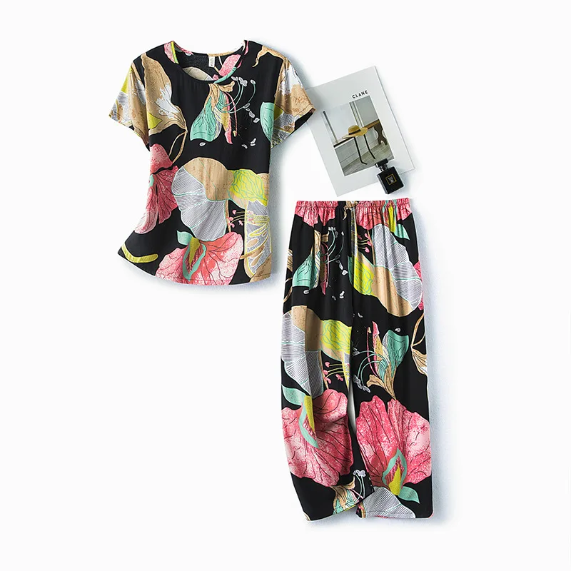 

Paragraphs Chun xia, Thin Japanese Female Printed Cotton Silk Pajamas To Wear A Big Yards Outside Of Viscose Fabrics Leisurewear