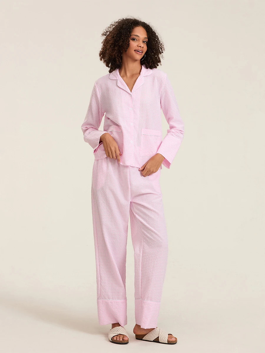 Женский пижамный комплект из 2 предметов костюмы для отдыха в клетку топы с