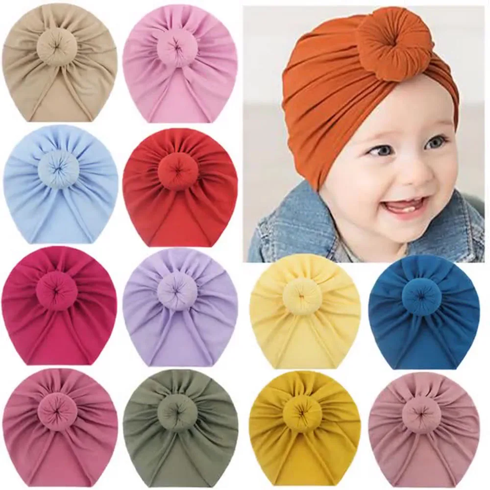 

Candycolor Baby Accessories For Newborn Indian Toddler Kids Girl Boy Turban Cotton Beanie Hat Winter Cap Knot Soft Hospital Caps