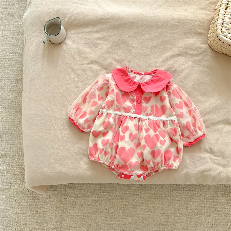 

MILANCEL 2022 Autumn Baby Clothes Heart Baby Girls One Piece Infant Mesh Bodysuit Long Sleeve Baby Clothing