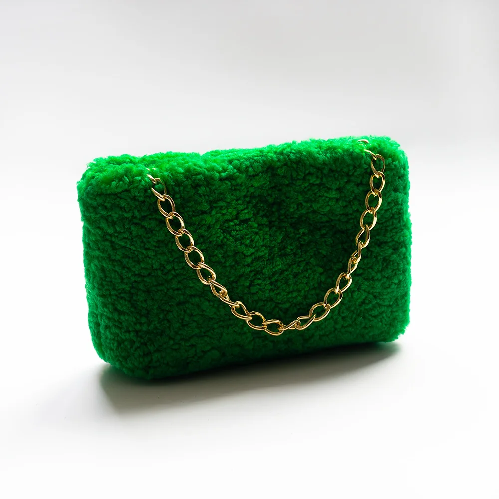 New Women's Bag Lamb Wool Small Bag Winter down messenger bag Luxury leather straw bag handbag