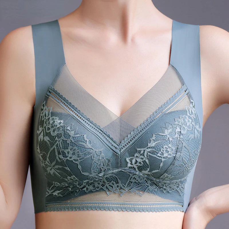 

Gathered Beautiful Back Lace Wrap Chest Vest Women No Steel Ring Fixed Cups Closed Breasts Top Support Seamless Bra