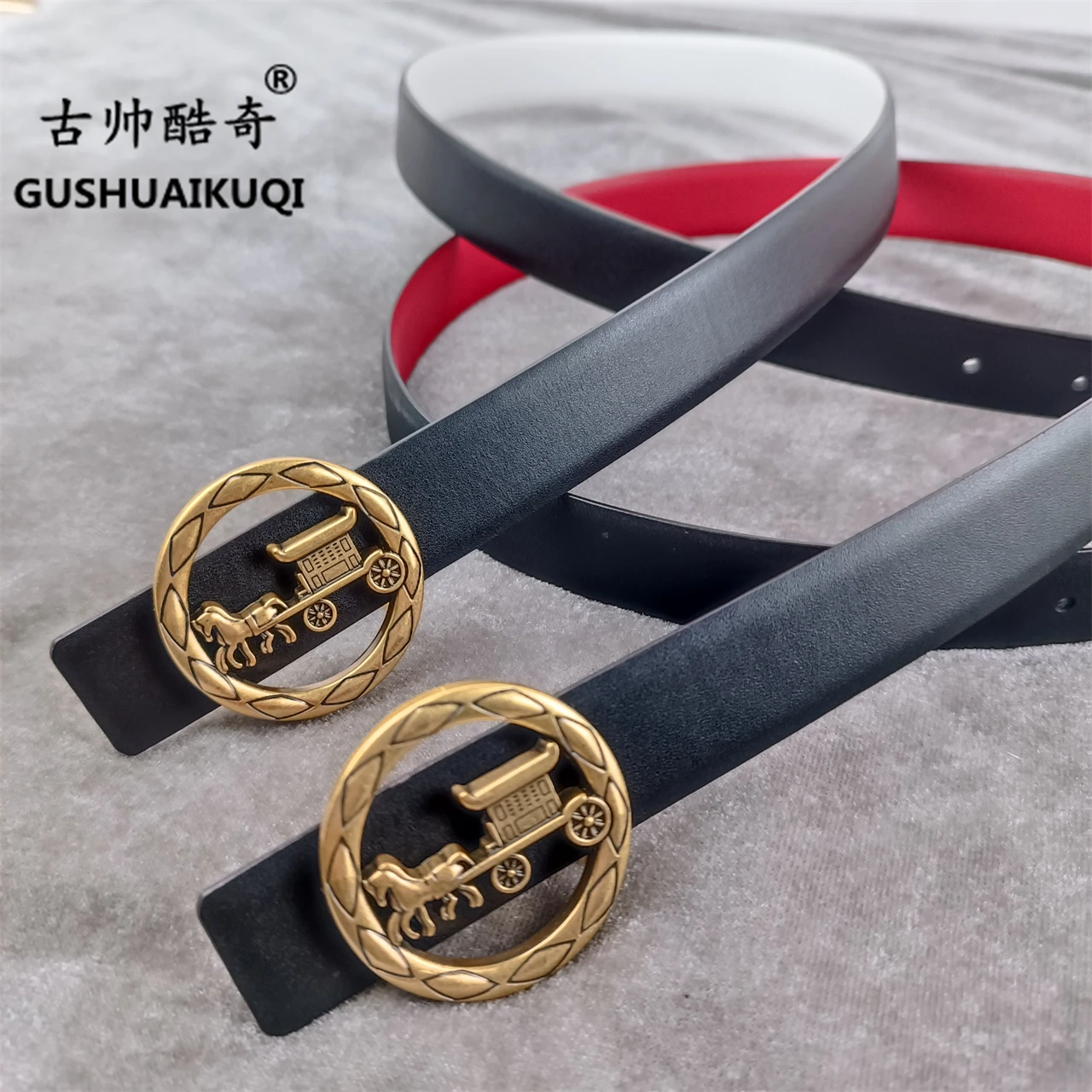 2023 men's and women's general width 2.5cm, Gu Shuai's new design men's and women's belt, high-quality cowhide leather, double-s