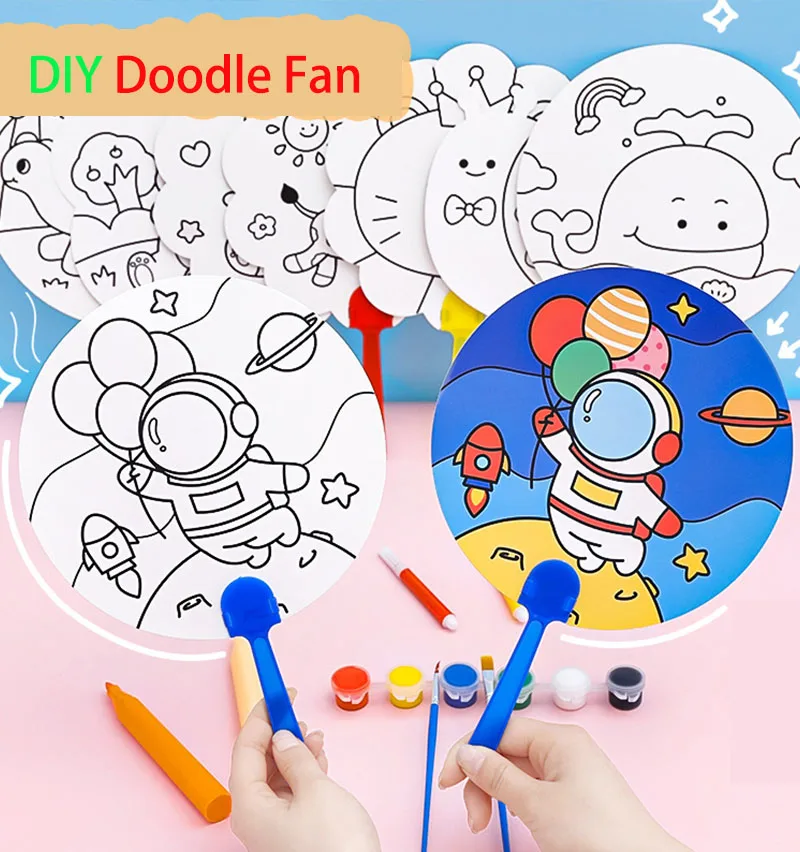 

Montessori Toys Children's Cartoon DIY Graffiti Painted Fan Kindergarten Puzzle Small Gift Elementary School Students Hand-fille