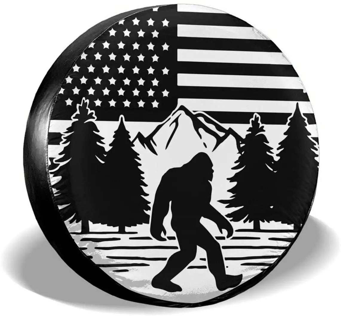 

Gwomo Bigfoot American Flag Spare Tire Cover Wheel Protectors Tyre Covers Weatherproof Wheel Covers Universal Fit for Trailer Rv