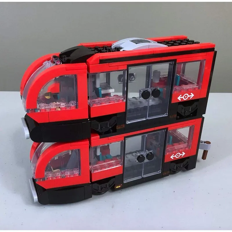 Модель железнодорожного поезда MOC, конструктор из кирпичиков, двухэтажный трамвай, технологические блоки, рождественская игрушка DIY, подарок на праздники (art.: 3920da45e07fd) - 3920da45e07fd