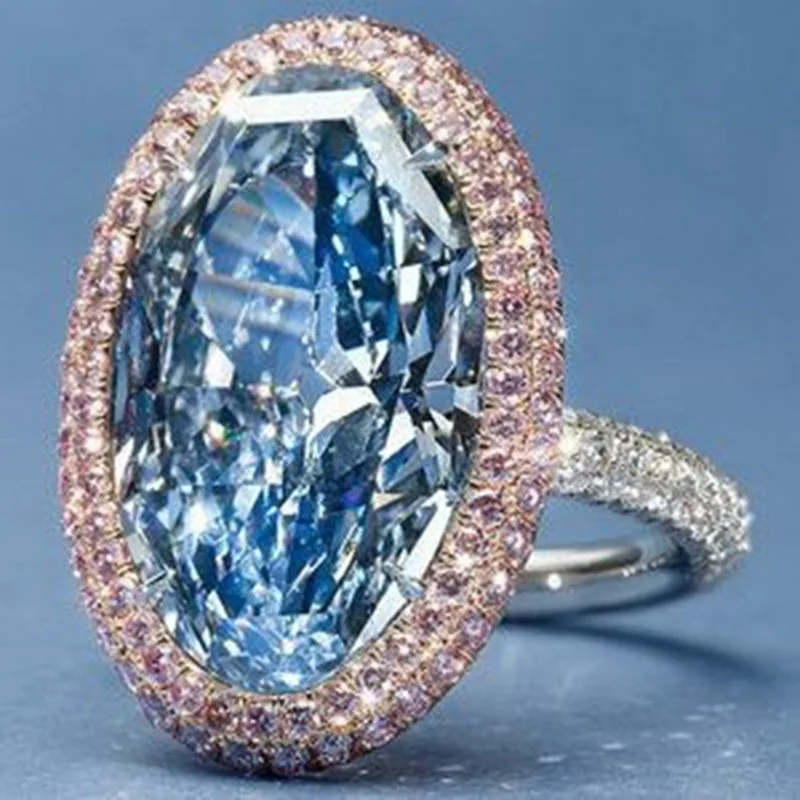 

Shiny CZ Zircon Rhinestone Female Ring Blue Oval Crystal Band Ring for Women Engagement Party Women Luxury Wedding Jewelry