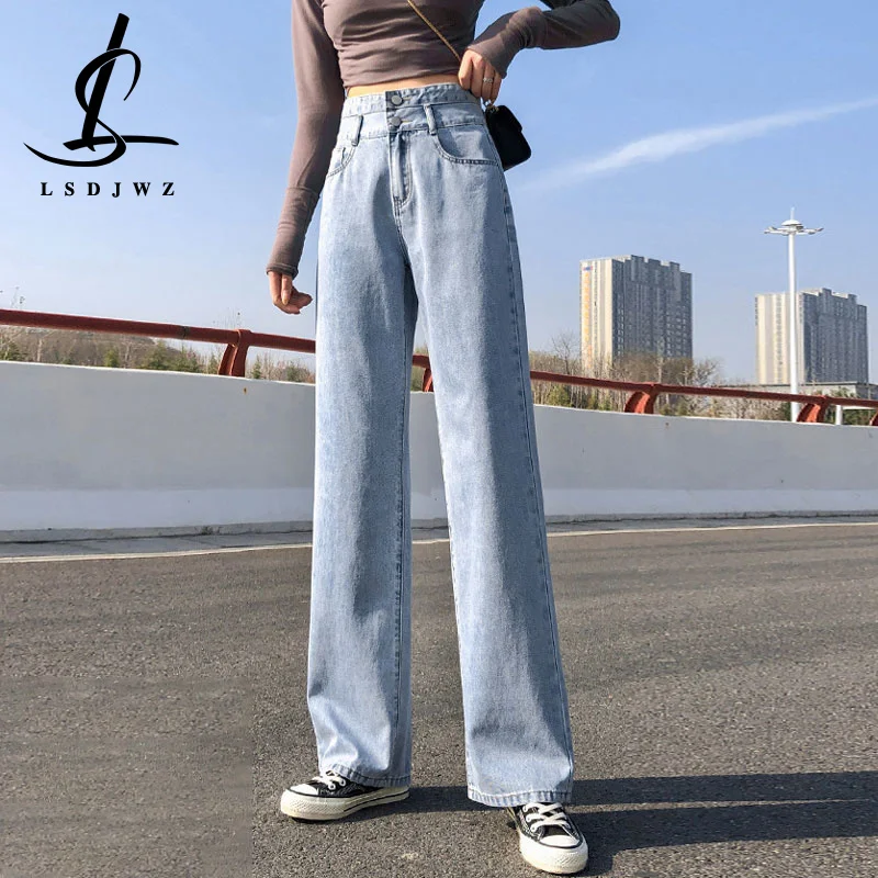 Straight Leg Jeans Woman Korean Fashion Female Clothing Women's Pants Streetwear Denim Y2k Vintage Clothes High Waist 2022 Blue