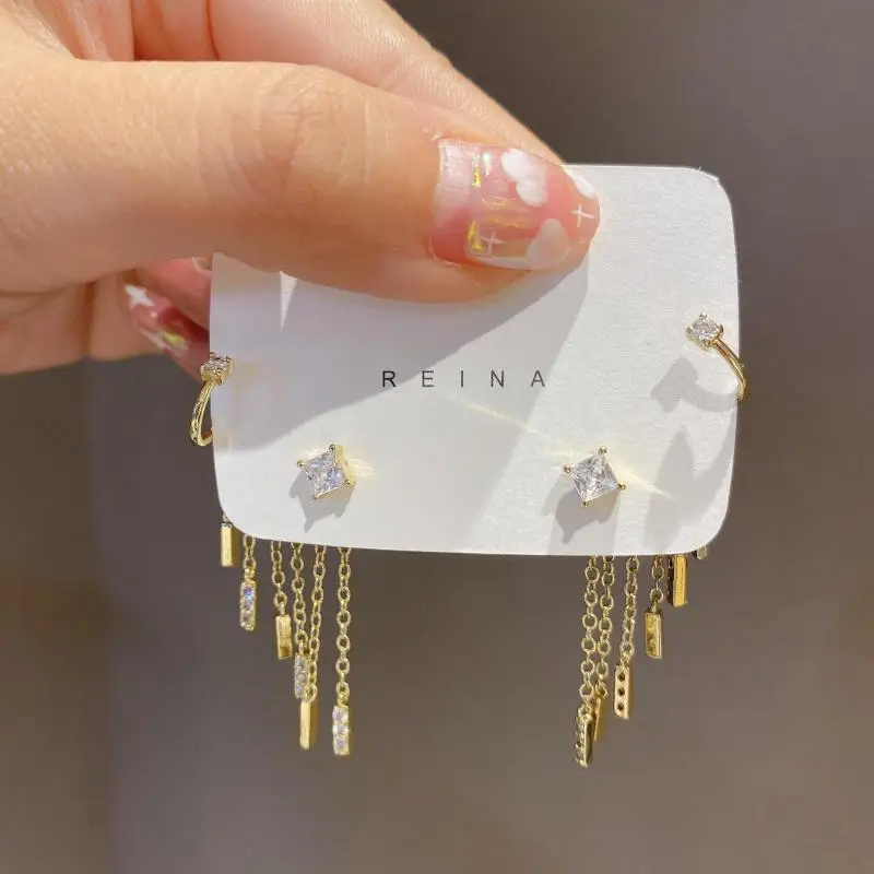 Корейские серьги, модные ювелирные изделия, серьги с кисточками в готическом стиле Стразы для женщин, серьги-гвоздики, серьги, оптовая продажа, серьги