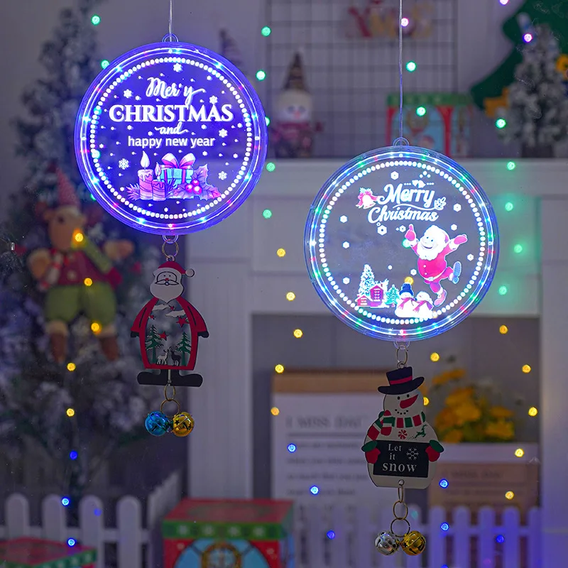 

3D Christmas Ornaments Disc Led Lights Hanging Pendant Santa Claus Christmas Decorations For Home Christmastree Decor Gifts