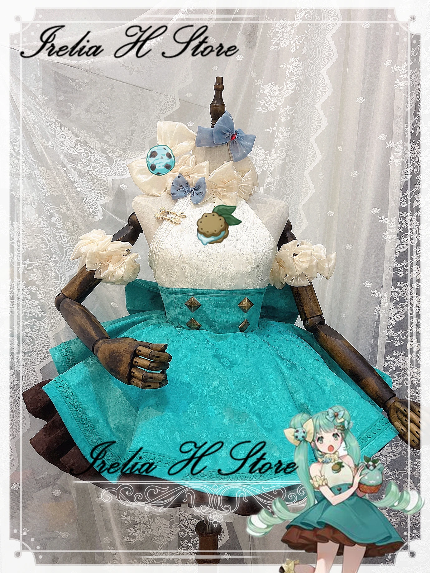 

Irelia H Store Customized Miku Cosplay peppermint Chocolate Miku Cosplay Costume miku Lovely dress female high quality