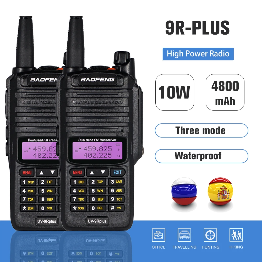 2PCS Walkie Talkies Waterproof Baofeng UV-9R PLUS 10W Portable CB Ham Radio Transceiver VHF UHF 2 Way Radio uv9r plus Hunt 50KM
