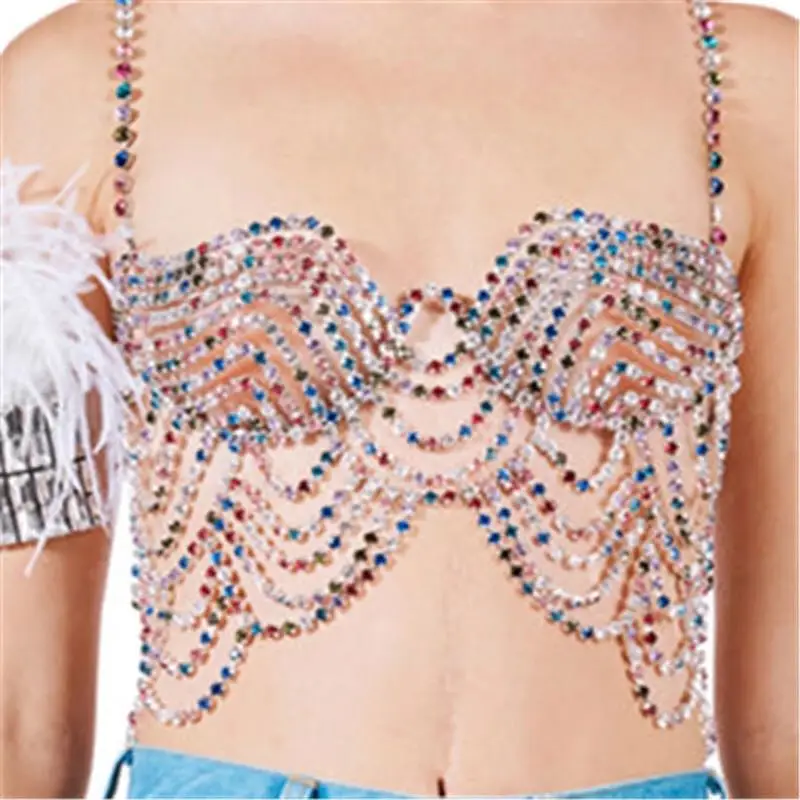 

Fashion women's romantic colorful blouse bodysuit bra sexy corset Sequin color layered bra nightclub bikini underwear jewelry gi