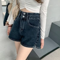 button summer high quality all match fashion students women shorts side slit empire retro design straight denim trousers