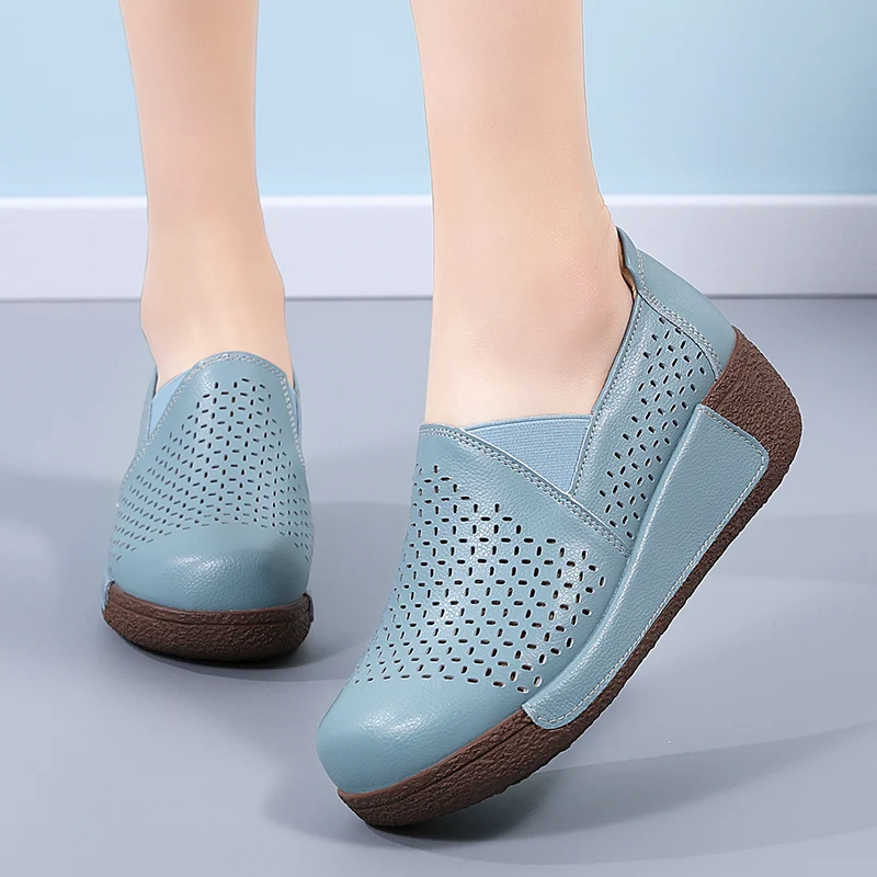 Женские туфли на толстой подошве удобные дышащие лоферы повседневная обувь