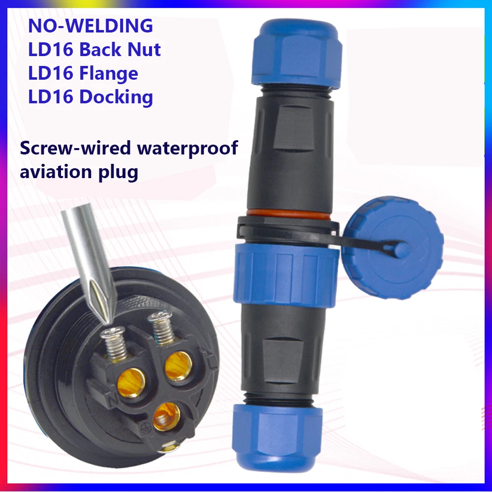 Waterproof LD16 IP68 cable connector Aviation plug &amp socket 2 3 4 pin Panel Mount Wire Cable Connector male and female One set |