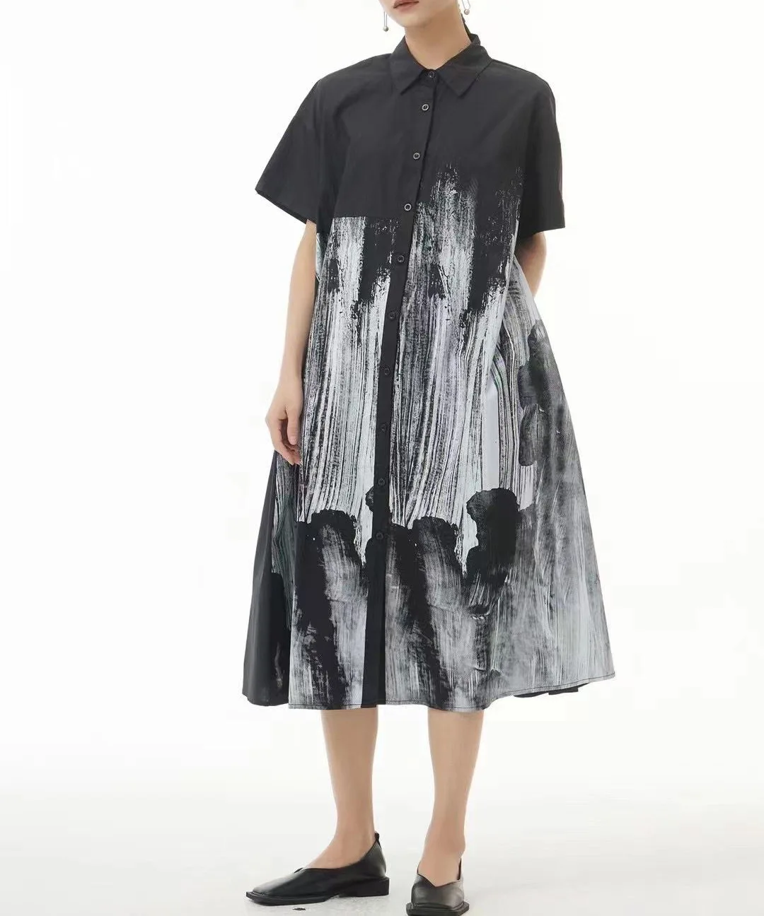 

SuperAen свободные с отложным воротником и короткими рукавами лето 2022 новые однобортные платья с принтом для женщин